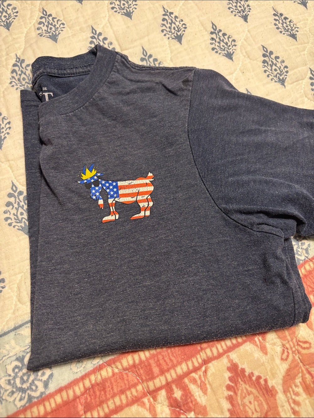 Goat USA Short Sleeve Tee - Heather Navy with American Flag GOAT - Picture 3 of 3
